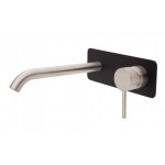 Kaya Wall Basin/Bath Mixer Set, Brushed Nickel, Matte Black Square Plate, 200mm Outlet Kaya Wall Basin/Bath Mixer Set, Brushed Nickel, Matte Black Square Plate, 200mm Outlet